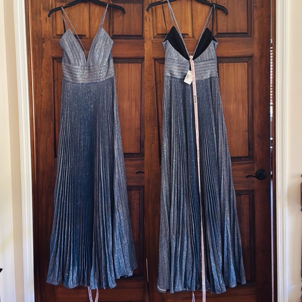 Mac DUGGAL Pleated Empire-Waist Long A-Line Dress 30725 Blue/Silver - Picture 6 of 14